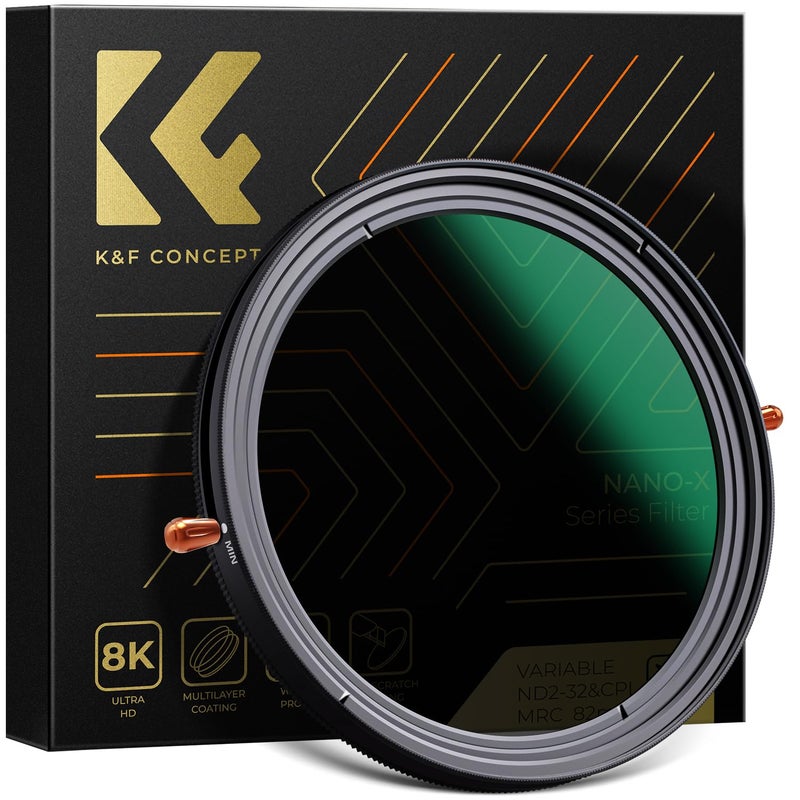 K&F Concept فلتر K&F CONCEPT ND2-ND32 المتغير بقطر 82 مم وفلتر الاستقطاب الدائري CPL 2 في 1 لعدسة الكاميرا بدون بقع مقاوم للماء والخدوش (سلسلة نانو-X)  - Image 1